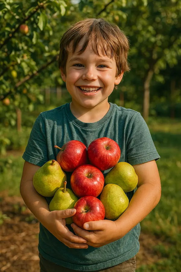 Young Man With an Arm Full of Apples